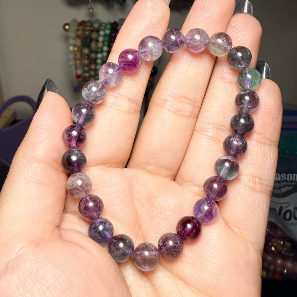 Fluorite Bracelet | 8mm Beads | Stretch Bracelet - Picture 2 of 3